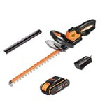 WORX 20V Taille-Haies sans Fil WG261E, 1pc 20V 2.0Ah Batterie, Longueur de Lame 460mm, Écartement des Dents 16mm, Lame à Double Action, Sécurité Triple Poignée Réglable