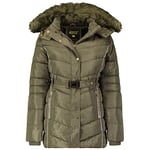 Geographical Norway Becky Lady - Parka Chaude Femme - Manteau Épais Capuche Fausse Fourrure - Blouson Coupe Vent Hiver - Doudoune Long Doublure Chaud Femme Mode Élegant (KAKI S)