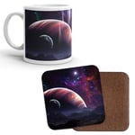 Mug & Coaster Set - Moon Planet Alien Space Solar System Stars Galaxy Gift #8079