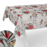 Nappe de Table en Coton et Polyester - Lavable - Facile d'entretien - Forme Ronde, Ovale, rectangulaire - Motif Floral - 100 x 140 cm - avec Ourlet (bordé)