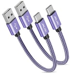 JALIXI Short USB C Cable 30CM, USB to USB C Cable Fast Charging Nylon for iPhone 16/15 Pro Max, Samsung Galaxy S24 S23 S22 S10 S9 A55 A54 A53 A35 A25 A15 A14, Car Charger, Android Auto, Purple