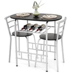 RELAX4LIFE Table à Manger avec 2 Chaises Encastrables, Ensemble Table et 2 Chaises, Petite Table de Cuisine en Métal avec Étagère à Vin, pour Bistro Cuisine Café, 80X53X77 CM (Argent)