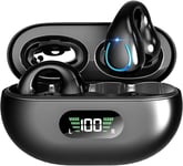 Bone Conduction Headphones Wireless Earbuds - Comfort Open Ear Headphone, Clip On Bluetooth 5.3 Ear Buds, Built-in Microphone HIFI Sound Running Earphones with LED Display Charging Case, Ear Clip Buds