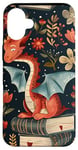 Coque pour iPhone 16 Plus Motif de ver de bibliothèque Cute Dragon Books Cottagecore