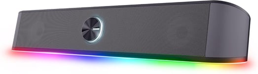 Barre de Son Éclairée RGB GXT 1619 Rhox, Enceintes Stéréo 2.0 Éclairage LED RGB, 12W, Alimentation USB, Câble AUX 3.5 mm, Enceinte PC pour Ordinateur Portable - Noir/Gris