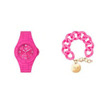 ICE-WATCH - Ice Generation Flashy Pink - Montre Rose pour Femme avec Bracelet en Silicone - 019163 (Medium) + Ice - Jewellery - Chain Bracelet - Neon Pink - Gold