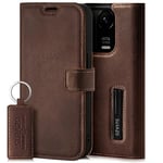 SURAZO Étui de Protection en Cuir véritable pour Redmi Note 13 Pro Plus 5G, Rabat, magnétique, Compartiment pour Cartes, Protection RFID, Fonction Support, à Rabat, en Cuir véritable, Marron Noyer