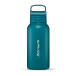 LifeStraw Go Series — Insulated Stainless Steel Water Filter Bottle for Travel and Everyday Use Removes Bacteria, Parasites and Microplastics, Improves Taste, 1L Laguna Teal
