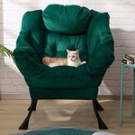 HollyHOME Fauteuil Relax Chaise D'appoint, Fauteuil Salon Velours, Fauteuil Scandinave Fauteuil de Lecture, Fauteuil Chambre en Acier, Vert