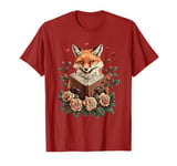 Flowers Fox Reading Book Valentines Day Graphic Funny T-Shirt