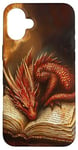 iPhone 16 Plus Aesthetic Gothic Red Dragon Reading Book Painting Bookish Case