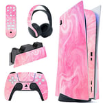 PlayVital Kit de Autocollants Skin Decal pour ps5 Sticker Vinyle pour ps5 Console&Manette&Station de Charge&Casque&Télécommande Média-Édition Régulière-Rose Psychédélique