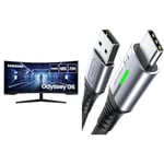 Samsung Odyssey G5 LC34G55TWWPXXU 34" 1000R Curved Gaming Monitor - 165Hz, 1ms, 1440p WQHD & INIU USB C Charger Cable 2m 3.1A Type C Cable Fast Charging, Braided USB A to USB-C Phone Charger