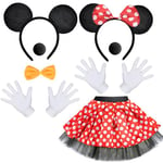 iZoeL Deguisement Minnie Mouse Femme Fille Costume Mouse Cosplay Minnie Deguisement Mickey Homme - Minnie Tutu Rouge Bandeau Minnie Gant Blanc Nez pour Accessoire Carnaval Costume Fête Anniversaire