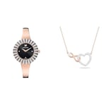 Swarovski Crystal Rose watch, Metal bracelet, Black, Rose gold-tone finish & Infinity necklace, Infinity and heart, White, Mixed metal finish