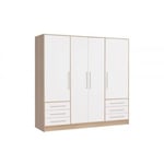 Armoire dressing 207 cm 4 portes blanc décor chêne clair - FARO