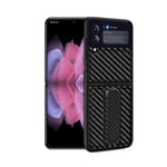 Carbon Fiber Phone Case w/ Stand Shockproof for Samsung Galaxy Z Flip3 Phone