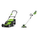 Greenworks G40LM41 Cordless Lawnmower for Lawns up to 500m², 41cm Cutting Width, 50L Bag WITHOUT 40V & 40V Cordless Strimmer for Medium Gardens, Adjustable Height, 30cm Cutting Width