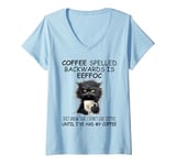 Womens Coffee Spelled Backwards is Eeffoc Sign,Funny Cat Coffee Mug V-Neck T-Shirt