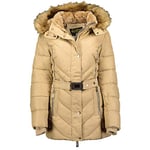 Geographical Norway BECKY LADY - Parka Chaude Femme - Manteau Épais Capuche Fausse Fourrure - Blouson Coupe Vent Hiver - Doudoune Long Doublure Chaud Femme Mode Élegant BEIGE XL