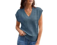 Women's Knitted Vests Fashionable Casual Loose Solid Color V-Neck Camisole for Fall and Winter Gray Blue M