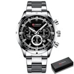 Montre curren grise et noir  homme bracelet acier classique chronographe luxe