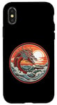 Coque pour iPhone X/XS Sea Dragon #17 Tête au-dessus des vagues Coucher de soleil rouge rétro