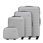 WITTCHEN Travel Suitcase Carry-On Cabin Luggage Hardshell Made of ABS with 4 Spinner Wheels Combination Lock Telescopic Handle Groove Line Set of 4 suitcases Grey