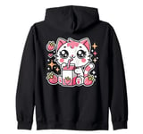 Funny Cat Kawaii Strawberry Milk Cartoon Anime For Women Zip Hoodie