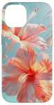 iPhone 14 Palm Tree Hibiscus Sunset on the Beach Light Blue Case