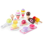 New Classic Toys - Ice Cream Set - Play Ice Cream Cones with Scoop, Macarons, and Ice Cream Shop Accessories - Wooden Ice Cream Set, Ice Cream Toys for Kids - Set of Toy Food