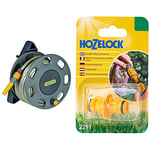 Hozelock 2422R0000 Dévidoir à fixation murale 30 m avec tuyau de 15 m & Double Connecteur Mâle 2291 Gris/Jaune 16 x 10 x 8 cm