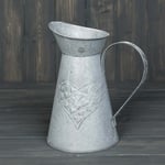 Whitewashed Zinc Jug with Heart Embossment x 21cm - Valentine Mother's Day Gift