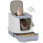 PawHut Maison de Toilette pour Chat, bac à litière fermé Chat avec Porte translucide, Pelle, 2 Sacs de désodorisation, 2 Options d'entrée et de Sortie, Gris