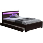 Lit adulte 140x190 cm tiroirs et led Noir sommier inclus