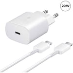 Chargeur Rapide 20W USB-C + Câble USB-C vers USB-C pour Samsung Galaxy A14 4G SM-A145F 6.6" Blanc - Yuan Yuan