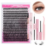 Fadlash Lashes Individual Cluster Kit 0.07 D Curl 12-18mm 40D Bond and Seal Lash Kit with Lash Bond and Seal and Eyebrow Brush Eyelash and Tweezers&Lash Remover