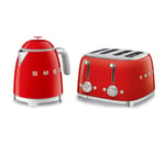 Smeg Mini-Kettle & 4-Slice Toaster Set, 50’s Style Retro, Stainless Steel Red