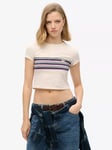 Superdry Vintage Stripe Cropped T-Shirt, Oatmeal/Multi