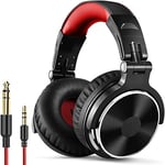 OneOdio Casque Audio Filaire DJ Piano Guitare avec Micro, Hi-Res Audio Extra Basse Son, Léger Confort Pliable Casques avec Share-Port, 2 câbles - Headphone pour PC Studio Monitor AMP Pro-10(Rouge)