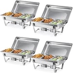 Wilprep Lot de 4 Chafing Dish Buffet 9L GN1/3 Buffets Chauffants Chauffe Plat Cadres Pliables en Acier Inoxydable Alimentaire pour Restaurants Fêtes Buffets Dîners Banquets (Lot de 4-3×GN1/3)