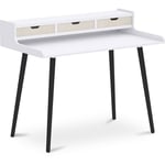 Bureau en Bois avec Tiroirs - Design Scandinave - Thora Bois Naturel / Blanc