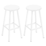 Klihome Tabouret de Bar Lot de 2, Tabouret Fixe Haut, Chaise Haute Cuisine, Siège Rond en Bois d'Ingénierie, Structure Métallique, Repose-Pieds, Style Moderne/Industriel, Blanc, K0006BH-2