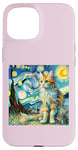 Coque pour iPhone 15 Van Gogh T-shirt Motif chat Nuit étoilée