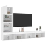 Tv-møbel til væg 4 dele med LED-lys konstrueret træ hvid