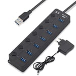 Powered USB Hub， Aluminium USB Hub 3.0 till 7 portar USB 3.0 Power Str.