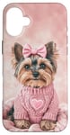 iPhone 16 Plus Aesthetic Pink Christmas Yorkshire Terrier Holiday Xmas Case