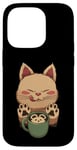 Coque pour iPhone 14 Pro Kawaii Kitty Latte Little Mouse Tasse à café Motif chat