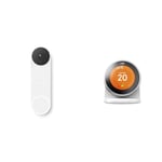 Google GWX3T Nest Doorbell (Battery) - Wireless 960p Video Doorbell - Smart WiFi Motion Only Doorbell Camera, Snow, 1 Count (Pack of 1) & A0102 Nest Learning Thermostat Stand, White