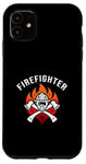 Coque pour iPhone 11 Casque de pompier - Hache - Flamme - Appréciation Hero